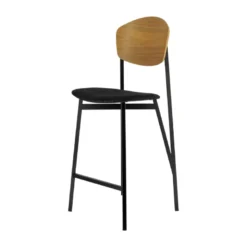 Artémis Carrier® Tabouret snack design français assise en tissu dossier bois et pieds en métal