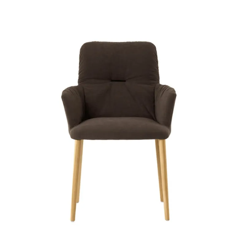 Aura Mobitec® Chaise avec accoudoirs style cocooning en tissu et pieds bois