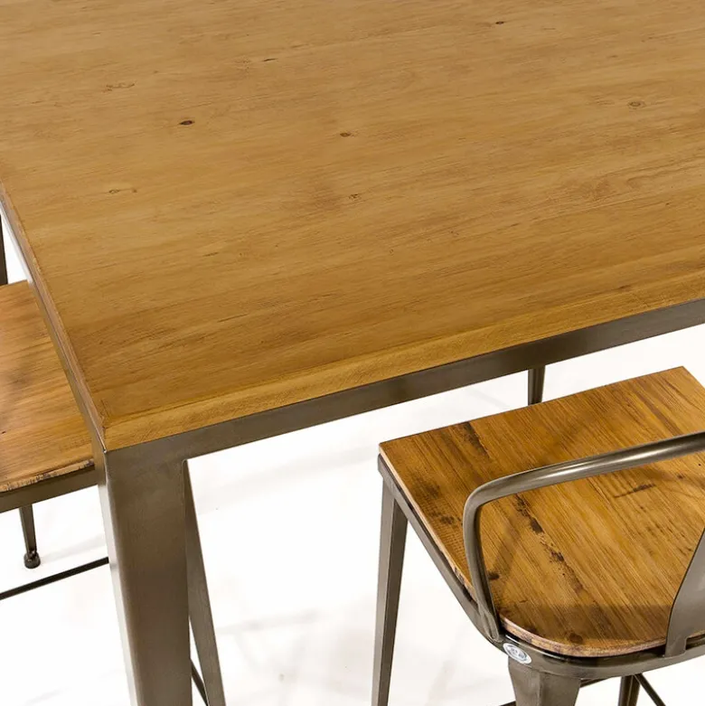 Bolonia AM412 Table industrielle carrée en métal et bois