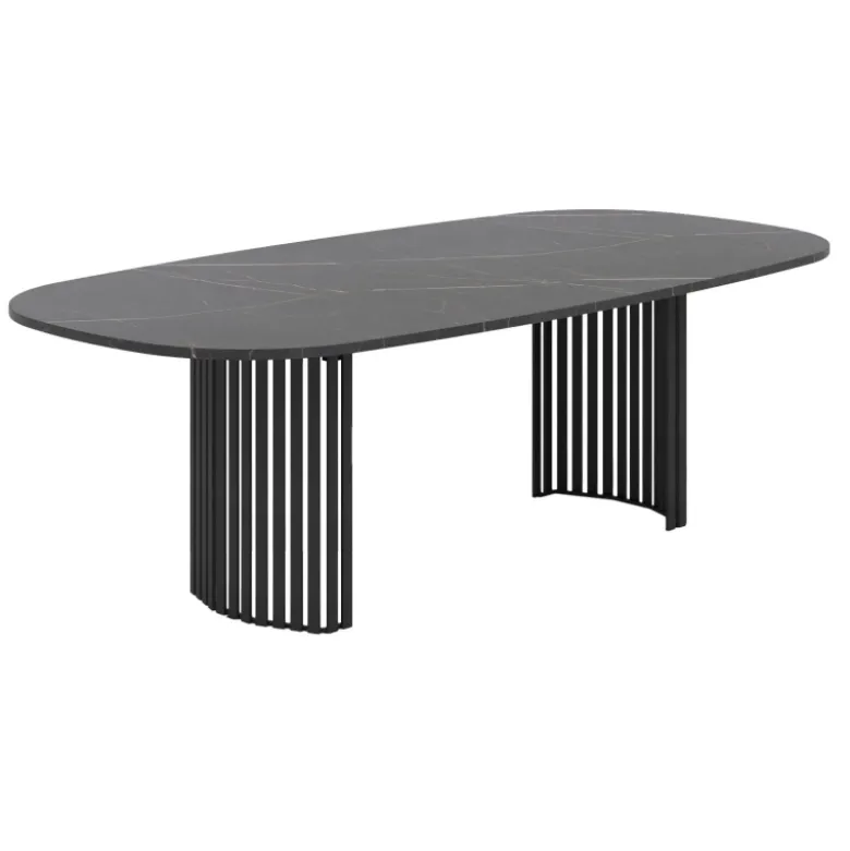 Canvas Grande table design rectangulaire aux bords arrondis avec pieds ajourés