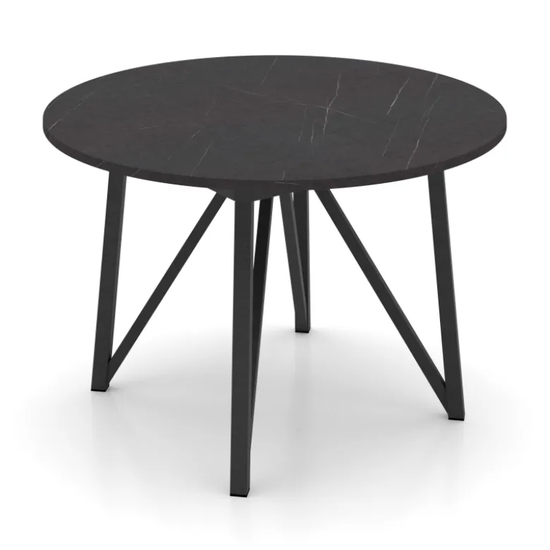 Clair de Lune Table ronde extensible en stratifié imitation marbre avec pieds en métal anthracite