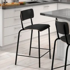 Collège Tabouret snack vintage avec dossier en bois et métal