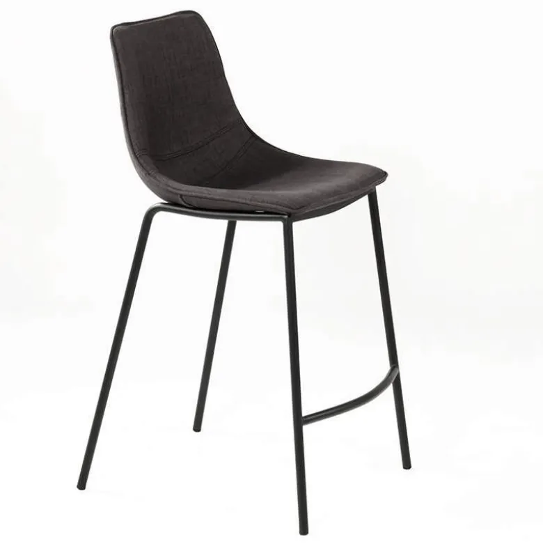 CoqueTabouret snack coque en tissu gris et pieds en métal noir