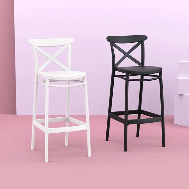 Cross Tabouret de bar moderne avec dossier en polypropylène