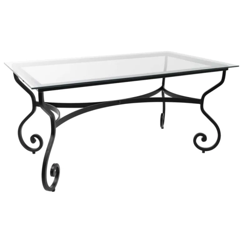 Damasco Table de jardin provençale plateau verre avec pieds en acier