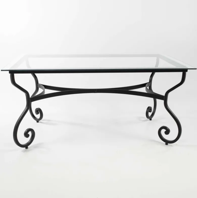 Damasco Table de jardin provençale plateau verre avec pieds en acier