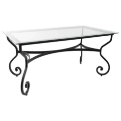 Damasco Table style provençal plateau verre avec pieds en acier