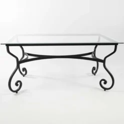 Damasco Table style provençal plateau verre avec pieds en acier