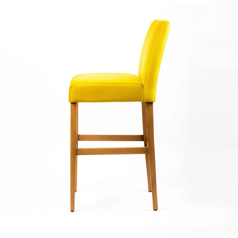 Fritz line Tabouret de bar avec dos en tissu matelassé et pieds en bois