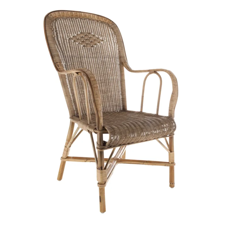 Grand père MarcelFauteuil dossier haut en rotin vintage