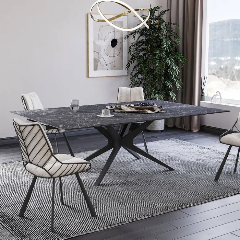HectorTable carrée extensible en céramique design avec pieds en métal
