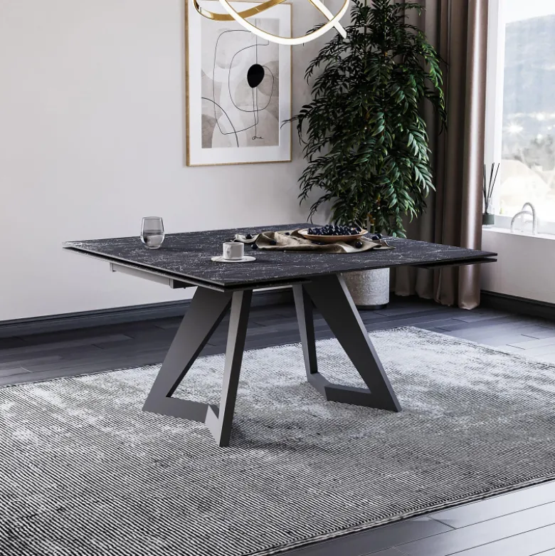 HectorTable carrée extensible en céramique design avec pieds en métal