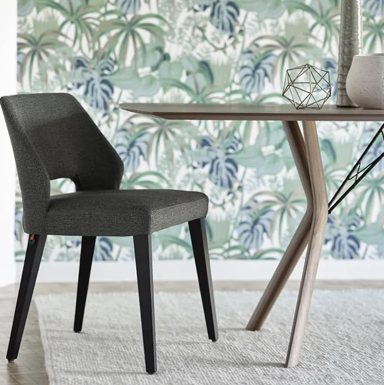 Lena Mobitec® Chaise ajourée en tissu et pieds bois style moderne