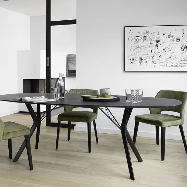 Lena Mobitec® Chaise ajourée en tissu et pieds bois style moderne