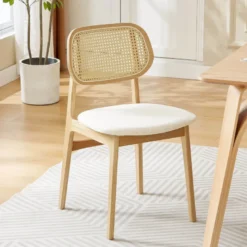 NinaChaise en bois avec dossier en cannage et assise tissu