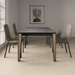 Okaso Table moderne extensible en céramique avec pieds bois et métal