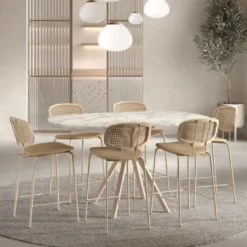 Onyx Table snack extensible carrée avec bords arrondis en stratifié et pieds métal
