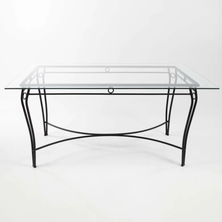 Pisa Table d'extérieur provençale en verre trempé et acier