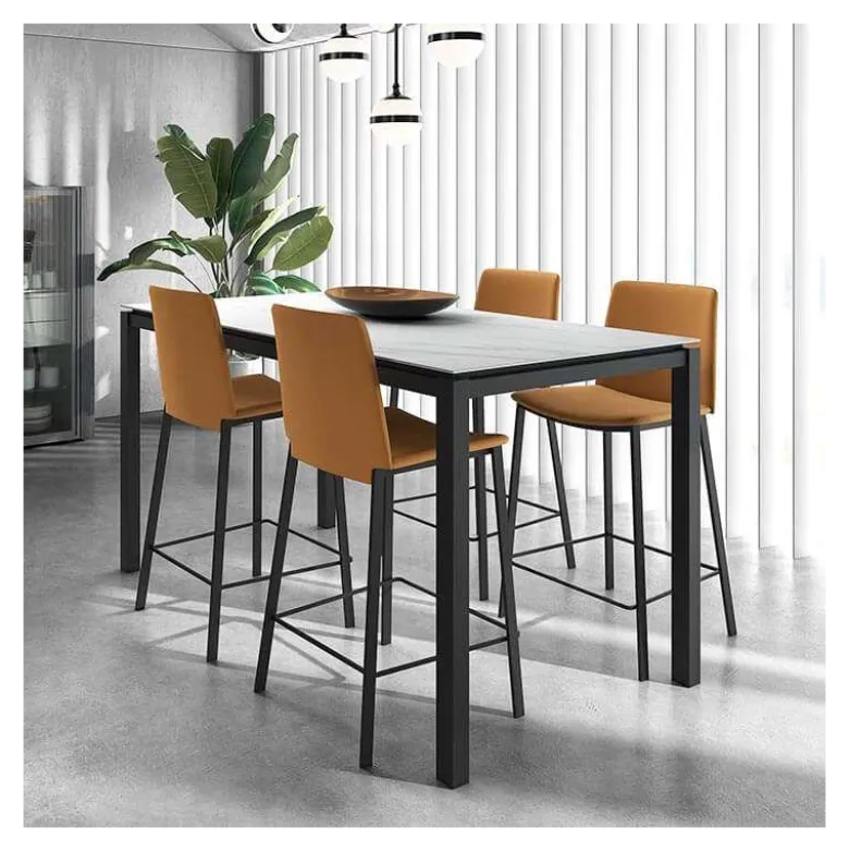 Primera Tabouret snack belge rembourré en simili et pieds en métal