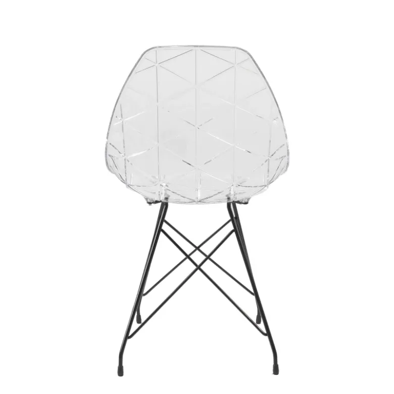 Prisma Chaise design coque transparente avec pieds eiffel en métal noir
