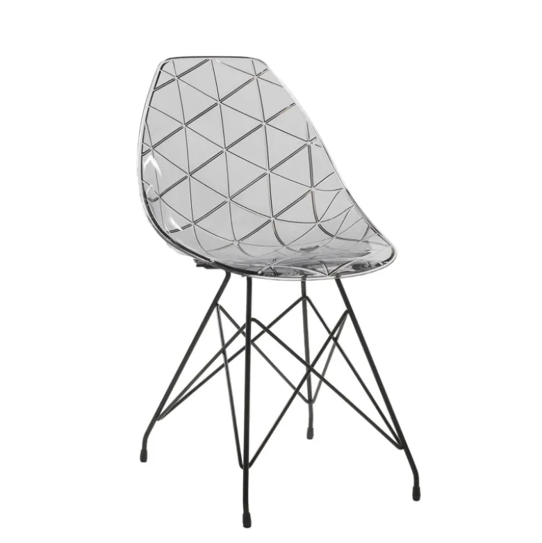 Prisma Chaise design coque transparente avec pieds eiffel en métal noir