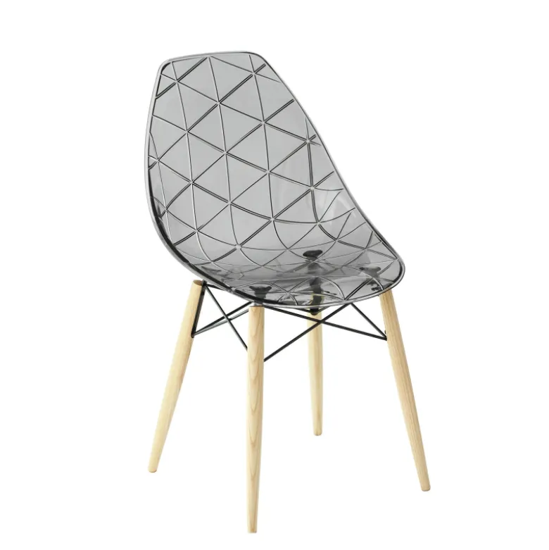Prisma Chaise scandinave transparente avec pieds en bois