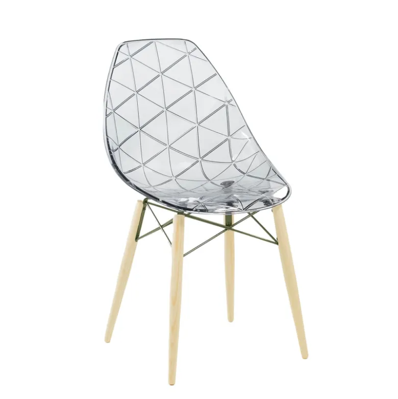 Prisma Chaise scandinave transparente avec pieds en bois