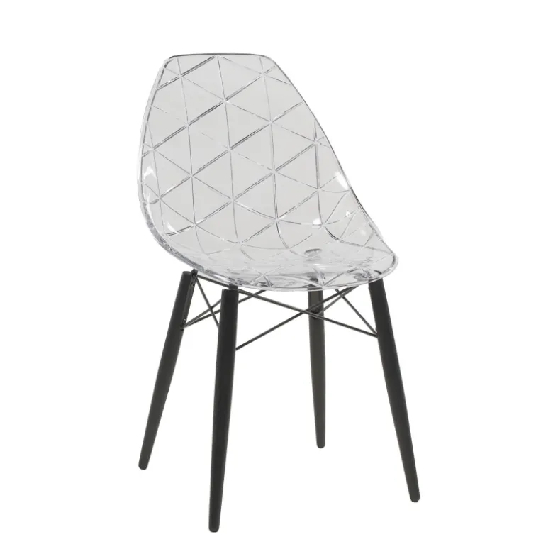 Prisma Chaise scandinave transparente avec pieds en bois