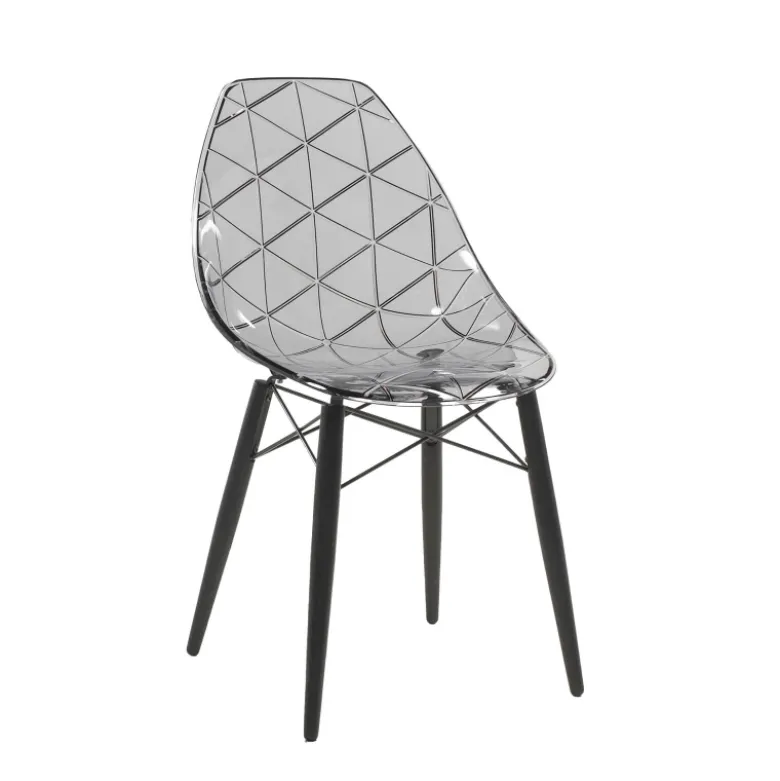 Prisma Chaise scandinave transparente avec pieds en bois