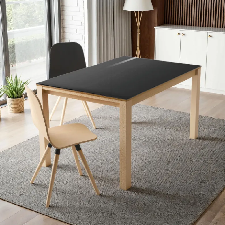 Quadra Table moderne en verre extensible