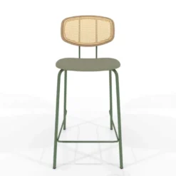 Ritmo Tabouret snack rétro avec dossier cannage rotin et assise en simili