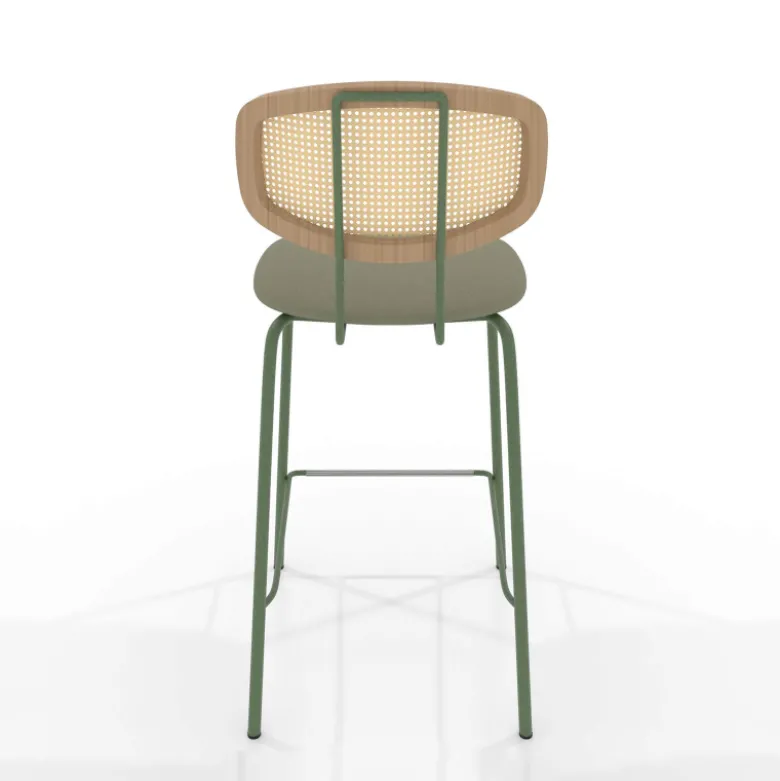 Ritmo Tabouret snack rétro avec dossier cannage rotin et assise en simili