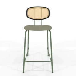 Ritmo Tabouret snack rétro avec dossier cannage rotin et assise en simili
