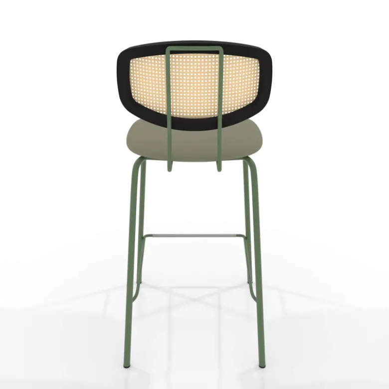 Ritmo Tabouret snack rétro avec dossier cannage rotin et assise en simili