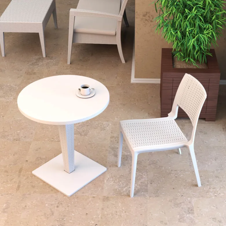 Riva Table de jardin ronde en résine tressée et plateau werzalit