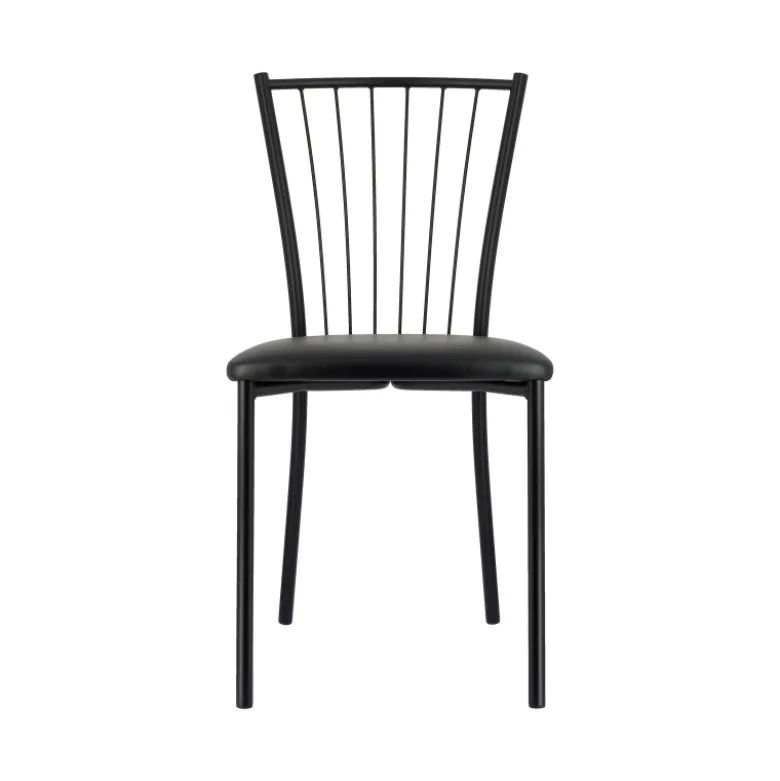 Roxane Chaise de cuisine noire en métal avec assise en simili rembourrée