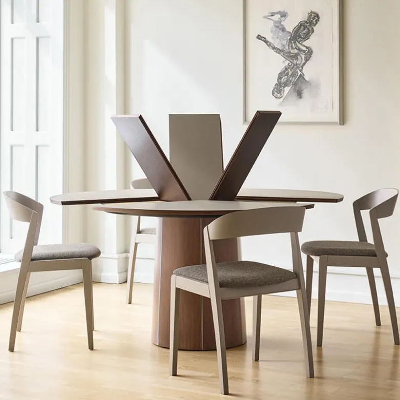 Table ronde extensible en Fenix et pied central en bois SM33