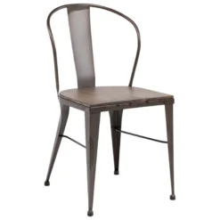Turia 631 Chaise industrielle vintage en métal avec assise bois
