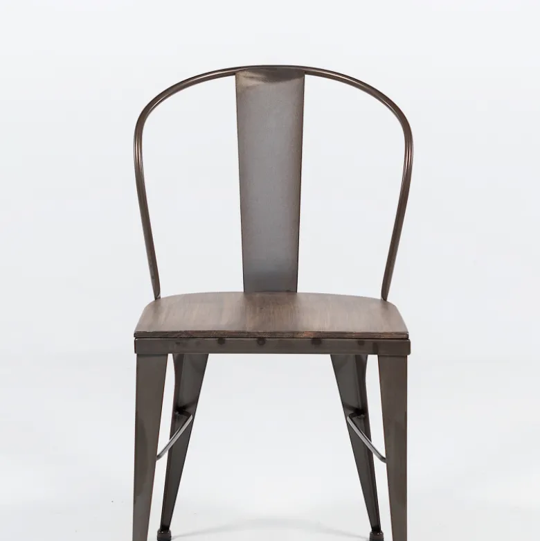 Turia 631 Chaise industrielle vintage en métal avec assise bois