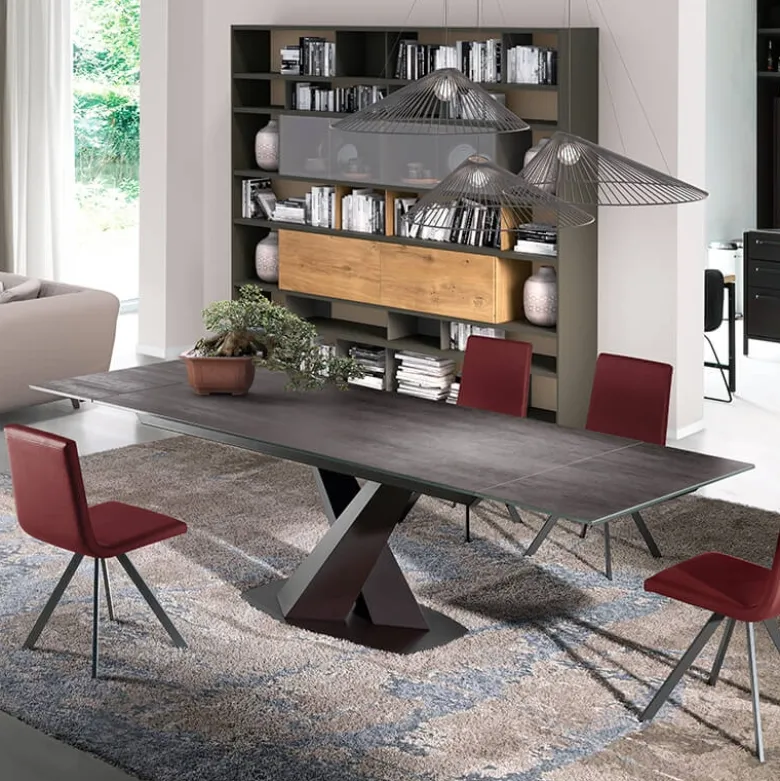 Victory Table design en céramique avec allonges pied central en V