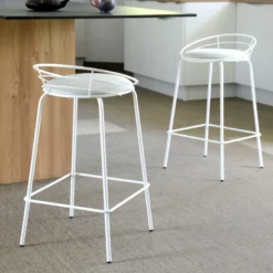 Yaël Carrier® Tabouret haut français rembourré en métal et tissu