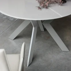 Zoe Table ronde design extensible en verre extralight blanc et métal